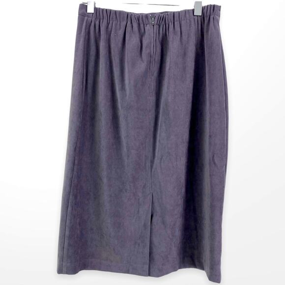 90s Vintage Gray Velour Stretch Waist Back Slit Pencil Skirt - Picture 2 of 8